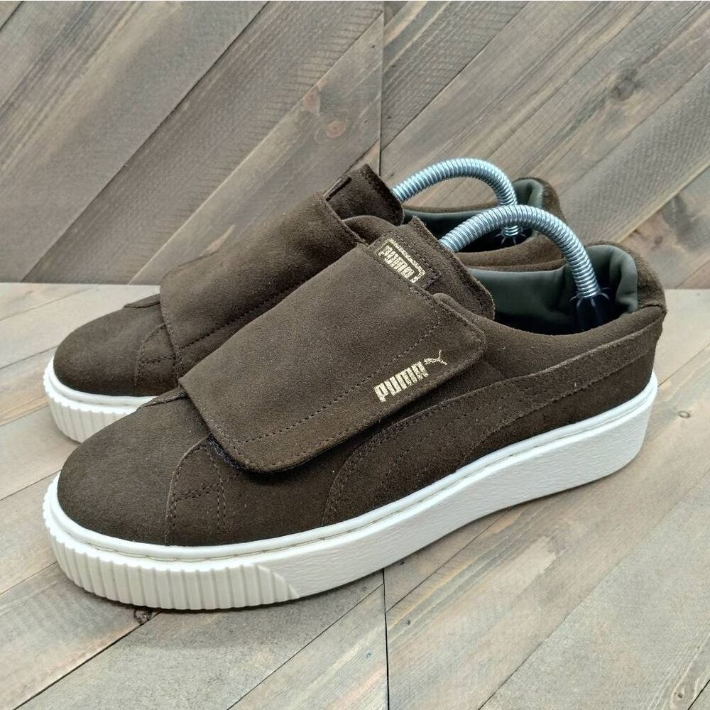 Puma Suede Platform Strap Casual Sneakers Womens‎ Size 10 Olive Green Shoes